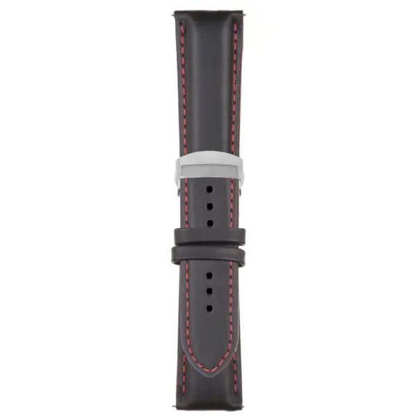Black and Red Classic Men's Strap with Deployant Polished Silver Clasp