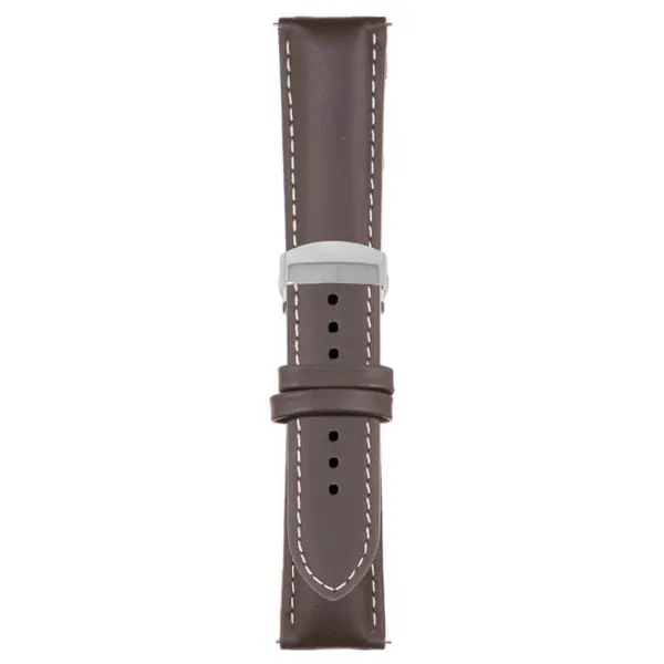 Brown and White Classic Men's Strap with Deployant Polished Silver Clasp