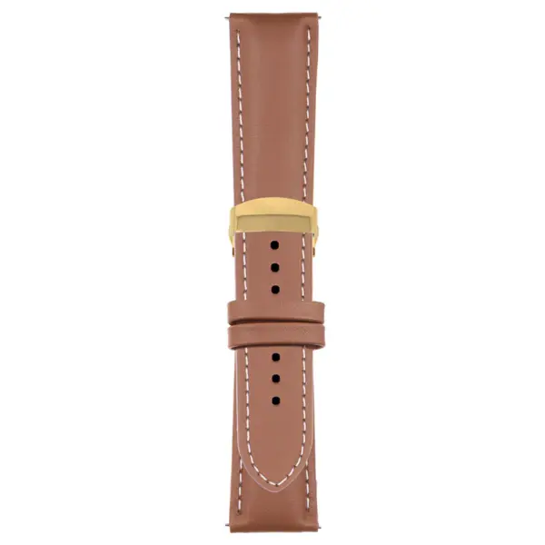 Tan and White Classic Men's Strap with Deployant Yellow Gold Clasp