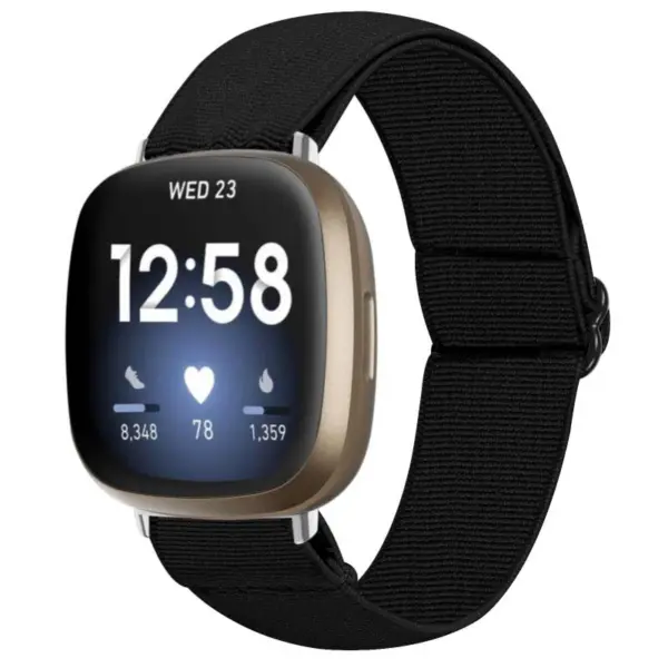 Fb.ny27.1 Main Black StrapsCo Elastic Nylon Watch Band Strap For Fitbit Sense & Versa 3