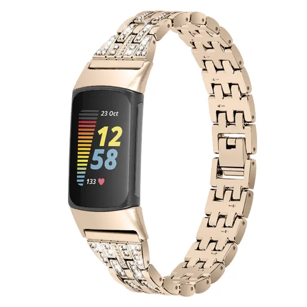fb.m159.cg Main StrapsCo Slim Rhinestone Bracelet for Fitbit Charge 5 Stainless Steel Womens Strap