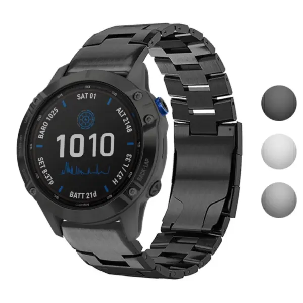g.m14.mb Gallery Black StrapsCo Vented Titanium Bracelet for Garmin Fenix 6X