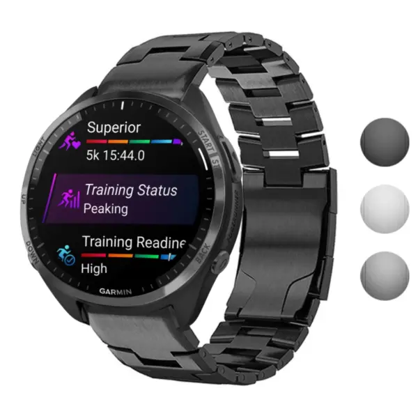 g.m14.mb Gallery Black StrapsCo Vented Titanium Bracelet for Garmin Forerunner 965
