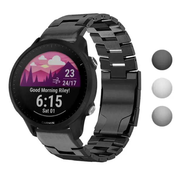 g.m14.mb Gallery Black StrapsCo Vented Titanium Bracelet for Garmin Forerunner 955