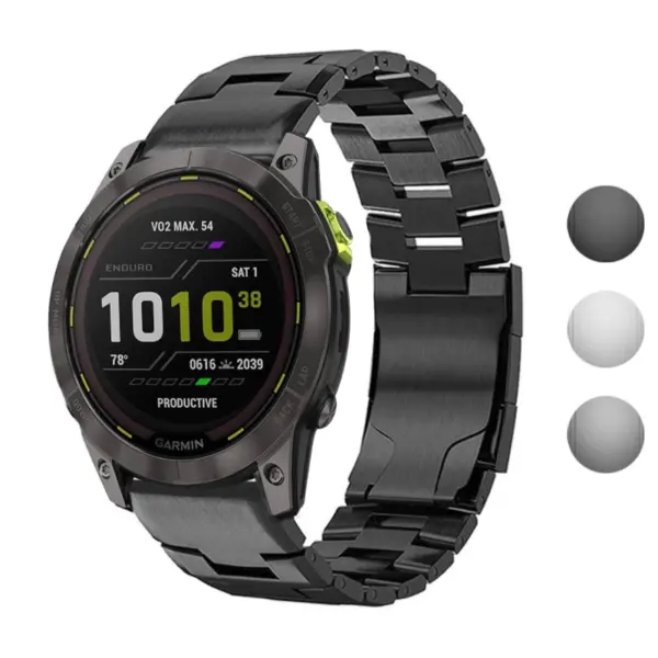g.m14.mb Gallery Black StrapsCo Vented Titanium Bracelet for Garmin Enduro 2