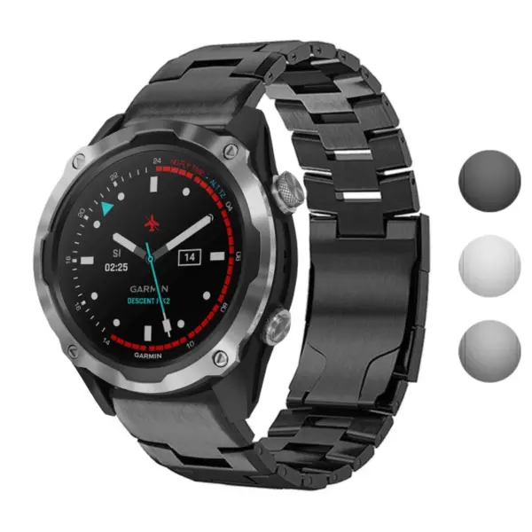 g.m14.mb Gallery Black StrapsCo Vented Titanium Bracelet for Garmin Descent Mk2