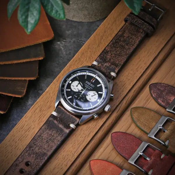 ks4 Flatlay StrapsCo Hand Stitched Vintage Washed Leather Watch Band Strap 18mm 20mm 22mm 24mm