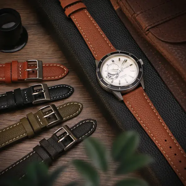 ds11 Flatlay DASSARI Pioneer Leather Watch Band Strap 18mm 19mm 20mm 21mm 22mm 24mm
