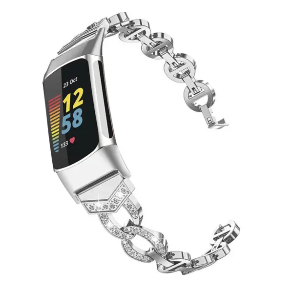 Fb.m157.ss Alt Silver Strapsco Rhinestone Circle Link Bracelet For Fitbit Charge 5