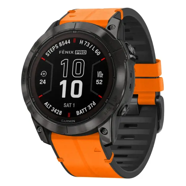 f7x.g.r65a.12 Main Tangerine StrapsCo Leather Hybrid Strap QuickFit 26 Watch Band for Garmin Fenix 7X & 7X Pro