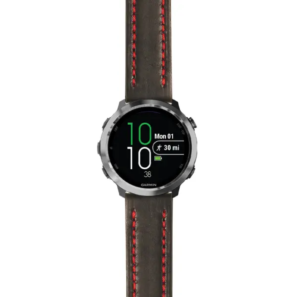 g.f645.st23 Main Black & Red StrapsCo Heavy Duty Mens Leather Watch Band Strap 20mm