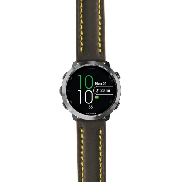 g.f645.st23 Main Black & Yellow StrapsCo Heavy Duty Mens Leather Watch Band Strap 20mm