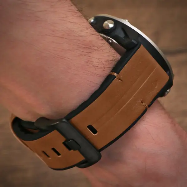 g.r73a.2a Wrist Coffee StrapsCo Leather Hybrid Strap QuickFit 22 Watch Band for Garmin Watch