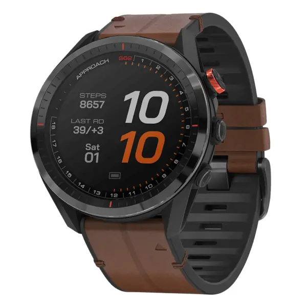 as62.g.r73a.2 Main Cigar StrapsCo Leather Hybrid Strap QuickFit 22 Watch Band for Garmin Approach S62