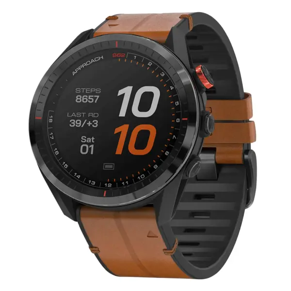 as62.g.r73a.2a Main Coffee StrapsCo Leather Hybrid Strap QuickFit 22 Watch Band for Garmin Approach S62