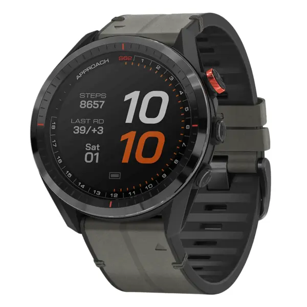 as62.g.r73a.7 Main Slate StrapsCo Leather Hybrid Strap QuickFit 22 Watch Band for Garmin Approach S62