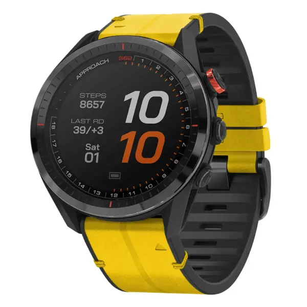 as62.g.r73a.10 Main Solar StrapsCo Leather Hybrid Strap QuickFit 22 Watch Band for Garmin Approach S62