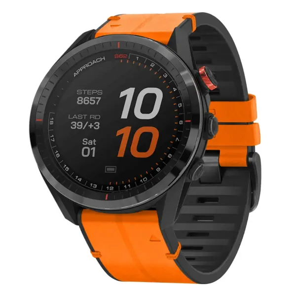 as62.g.r73a.12 Main Tangerine StrapsCo Leather Hybrid Strap QuickFit 22 Watch Band for Garmin Approach S62