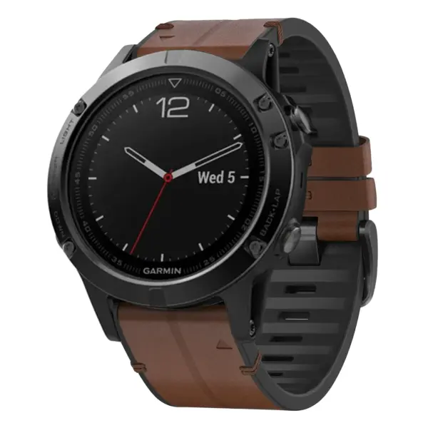 f5.g.r73a.2 Main Cigar StrapsCo Leather Hybrid Strap QuickFit 22 Watch Band for Garmin Fenix 5 & 5 Plus