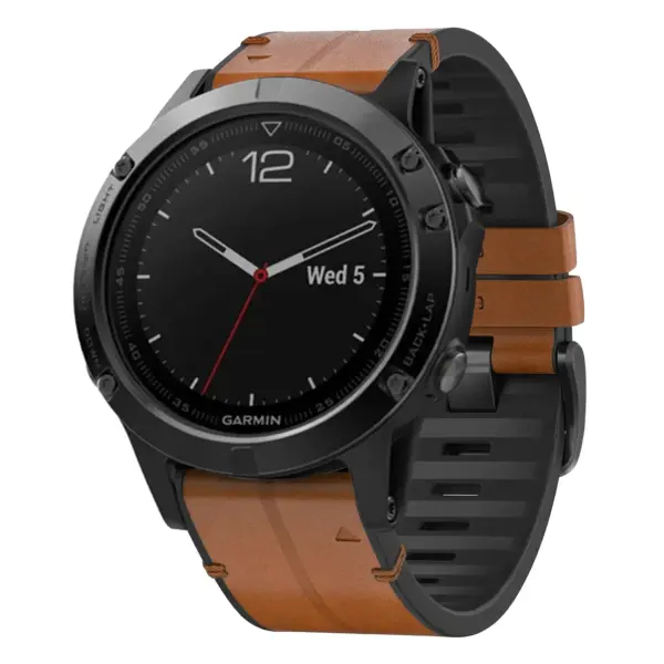f5.g.r73a.2a Main Coffee StrapsCo Leather Hybrid Strap QuickFit 22 Watch Band for Garmin Fenix 5 & 5 Plus