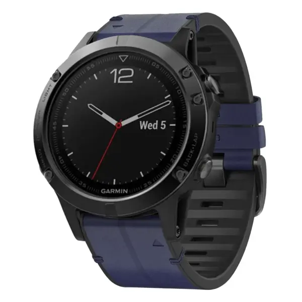 f5.g.r73a.5 Main Midnight StrapsCo Leather Hybrid Strap QuickFit 22 Watch Band for Garmin Fenix 5 & 5 Plus