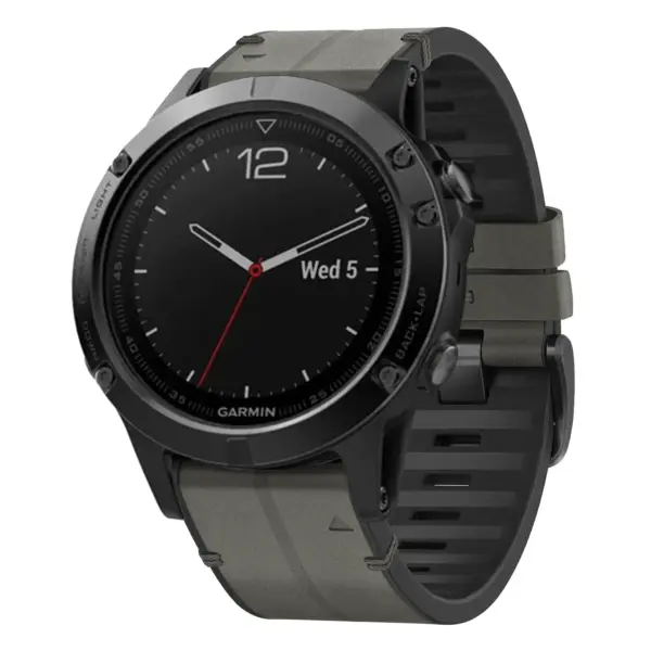 f5.g.r73a.7 Main Slate StrapsCo Leather Hybrid Strap QuickFit 22 Watch Band for Garmin Fenix 5 & 5 Plus