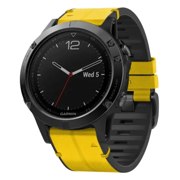 f5.g.r73a.10 Main Solar StrapsCo Leather Hybrid Strap QuickFit 22 Watch Band for Garmin Fenix 5 & 5 Plus