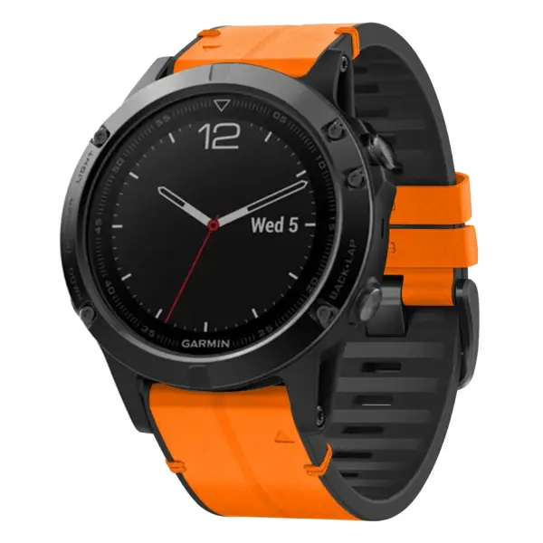 f5.g.r73a.12 Main Tangerine StrapsCo Leather Hybrid Strap QuickFit 22 Watch Band for Garmin Fenix 5 & 5 Plus