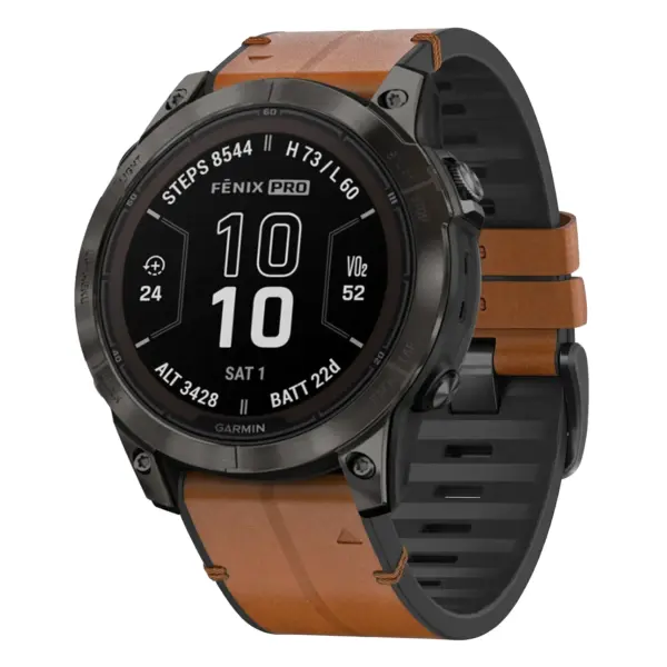 f7.g.r73a.2a Main Coffee StrapsCo Leather Hybrid Strap QuickFit 22 Watch Band for Garmin Fenix 7 & 7 Pro
