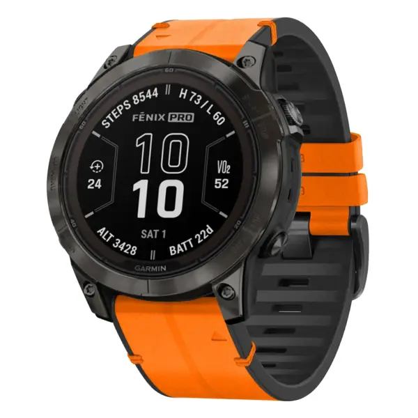 f7.g.r73a.12 Main Tangerine StrapsCo Leather Hybrid Strap QuickFit 22 Watch Band for Garmin Fenix 7 & 7 Pro