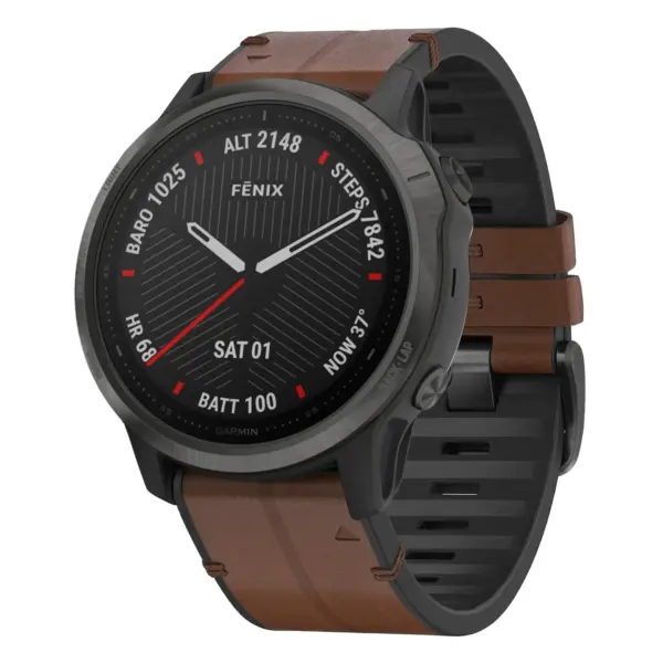 f6.g.r73a.2 Main Cigar StrapsCo Leather Hybrid Strap QuickFit 22 Watch Band for Garmin Fenix 6
