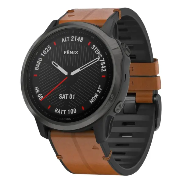 f6.g.r73a.2a Main Coffee StrapsCo Leather Hybrid Strap QuickFit 22 Watch Band for Garmin Fenix 6