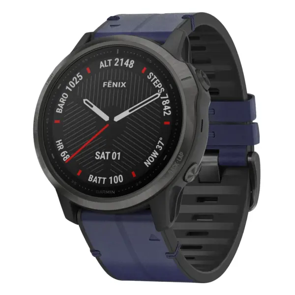 f6.g.r73a.5 Main Midnight StrapsCo Leather Hybrid Strap QuickFit 22 Watch Band for Garmin Fenix 6