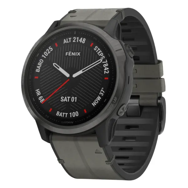 f6.g.r73a.7 Main Slate StrapsCo Leather Hybrid Strap QuickFit 22 Watch Band for Garmin Fenix 6