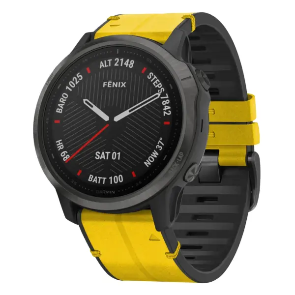 f6.g.r73a.10 Main Solar StrapsCo Leather Hybrid Strap QuickFit 22 Watch Band for Garmin Fenix 6