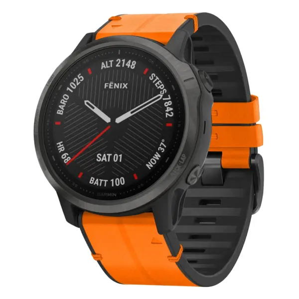 f6.g.r73a.12 Main Tangerine StrapsCo Leather Hybrid Strap QuickFit 22 Watch Band for Garmin Fenix 6