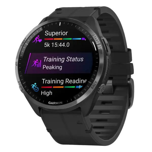 f965.g.r73a.1 Main Obsidian StrapsCo Leather Hybrid Strap QuickFit 22 Watch Band for Garmin Forerunner 965