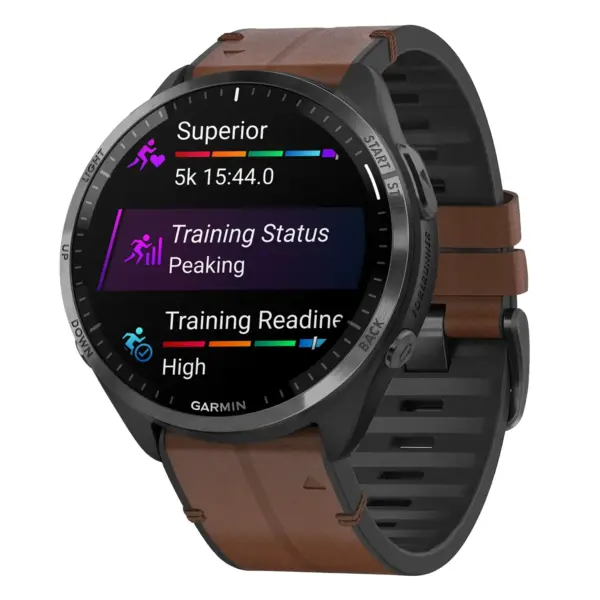 f965.g.r73a.2 Main Cigar StrapsCo Leather Hybrid Strap QuickFit 22 Watch Band for Garmin Forerunner 965