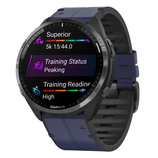 f965.g.r73a.5 Main Midnight StrapsCo Leather Hybrid Strap QuickFit 22 Watch Band for Garmin Forerunner 965
