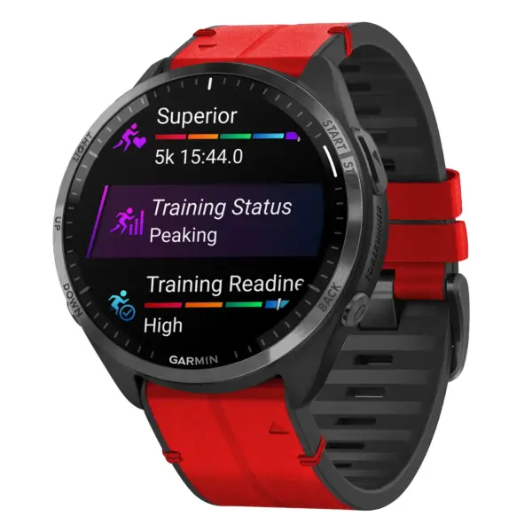 f965.g.r73a.6 Main Blaze StrapsCo Leather Hybrid Strap QuickFit 22 Watch Band for Garmin Forerunner 965