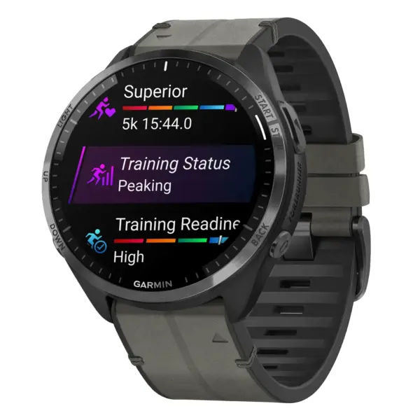 f965.g.r73a.7 Main Slate StrapsCo Leather Hybrid Strap QuickFit 22 Watch Band for Garmin Forerunner 965