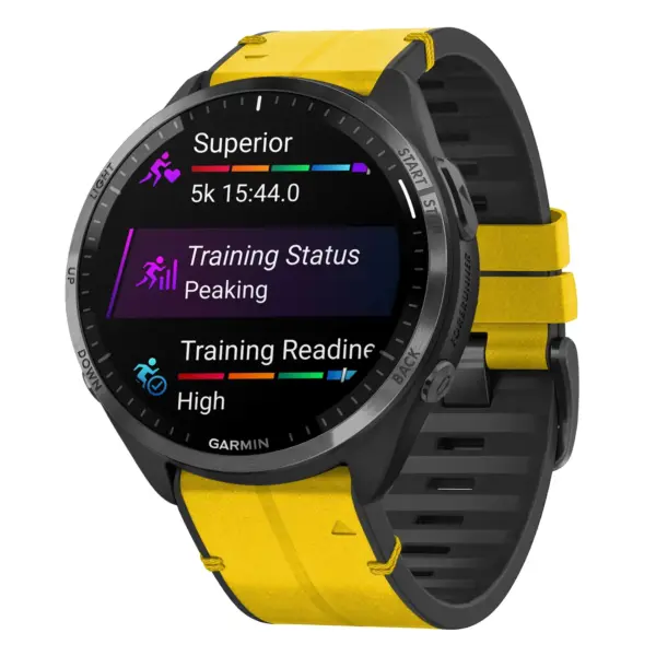 f965.g.r73a.10 Main Solar StrapsCo Leather Hybrid Strap QuickFit 22 Watch Band for Garmin Forerunner 965