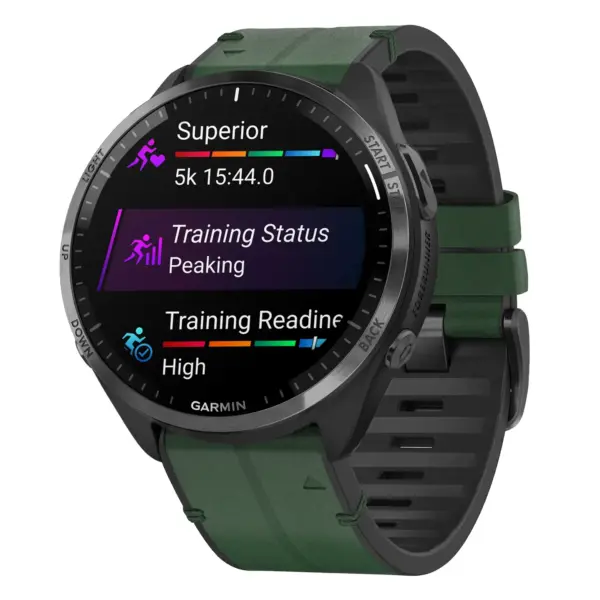f965.g.r73a.11 Main Forest StrapsCo Leather Hybrid Strap QuickFit 22 Watch Band for Garmin Forerunner 965