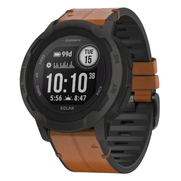 i2.g.r73a.2a Main Coffee StrapsCo Leather Hybrid Strap QuickFit 22 Watch Band for Garmin Instinct 2
