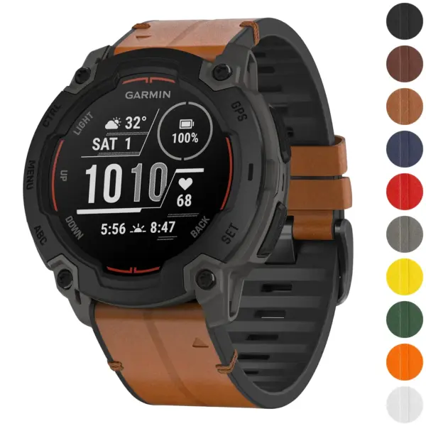 ie.g.r73a Gallery Coffee StrapsCo Leather Hybrid Strap QuickFit 22 Watch Band for Garmin Instinct E – 45mm