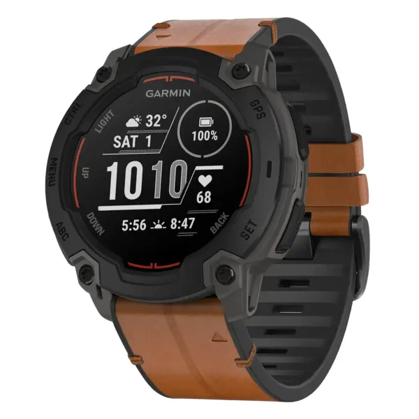 ie.g.r73a.2a Main Coffee StrapsCo Leather Hybrid Strap QuickFit 22 Watch Band for Garmin Instinct E – 45mm