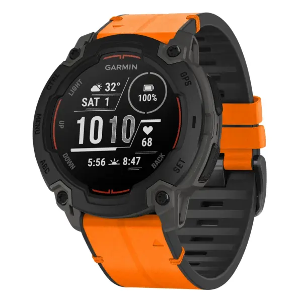 ie.g.r73a.12 Main Tangerine StrapsCo Leather Hybrid Strap QuickFit 22 Watch Band for Garmin Instinct E – 45mm