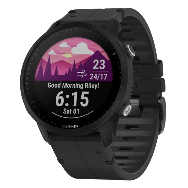 f955.g.r73a.1 Main Obsidian StrapsCo Leather Hybrid Strap QuickFit 22 Watch Band for Garmin Forerunner 955