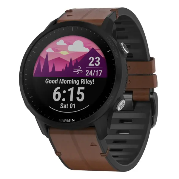 f955.g.r73a.2 Main Cigar StrapsCo Leather Hybrid Strap QuickFit 22 Watch Band for Garmin Forerunner 955
