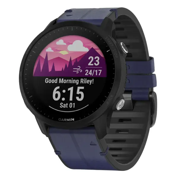 f955.g.r73a.5 Main Midnight StrapsCo Leather Hybrid Strap QuickFit 22 Watch Band for Garmin Forerunner 955